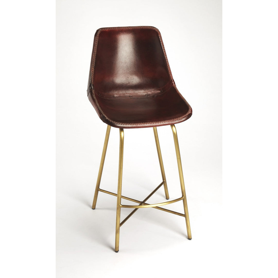 26" Brown And Gold Leather And Iron Bar Chair Image 2