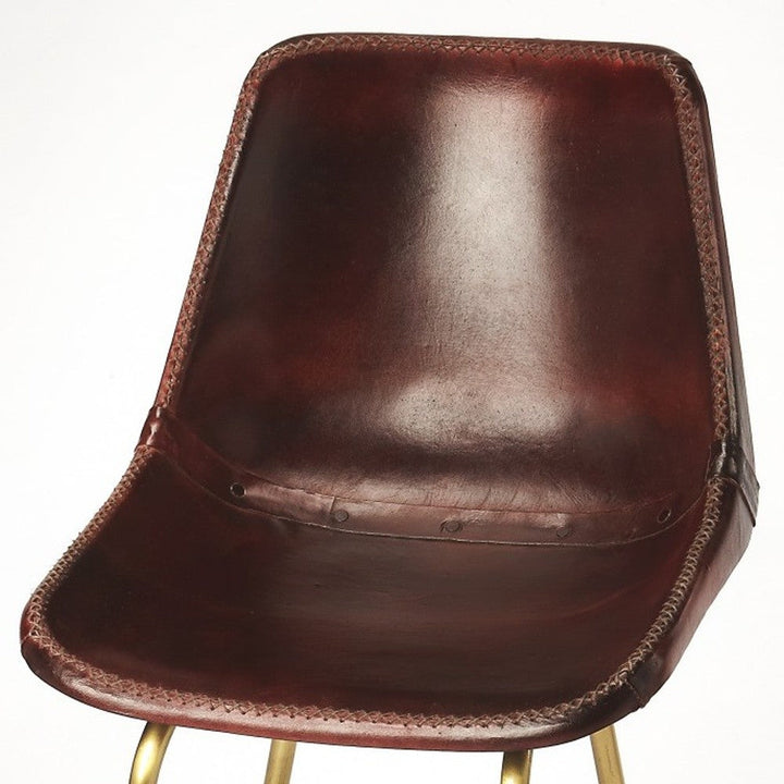 26" Brown And Gold Leather And Iron Bar Chair Image 3