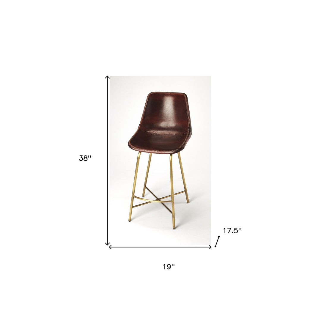 26" Brown And Gold Leather And Iron Bar Chair Image 5