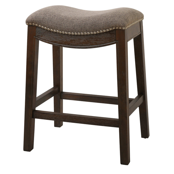 26" Taupe And Wood Brown Fabric And Solid Wood Backless Counter Height Bar Chair Image 1