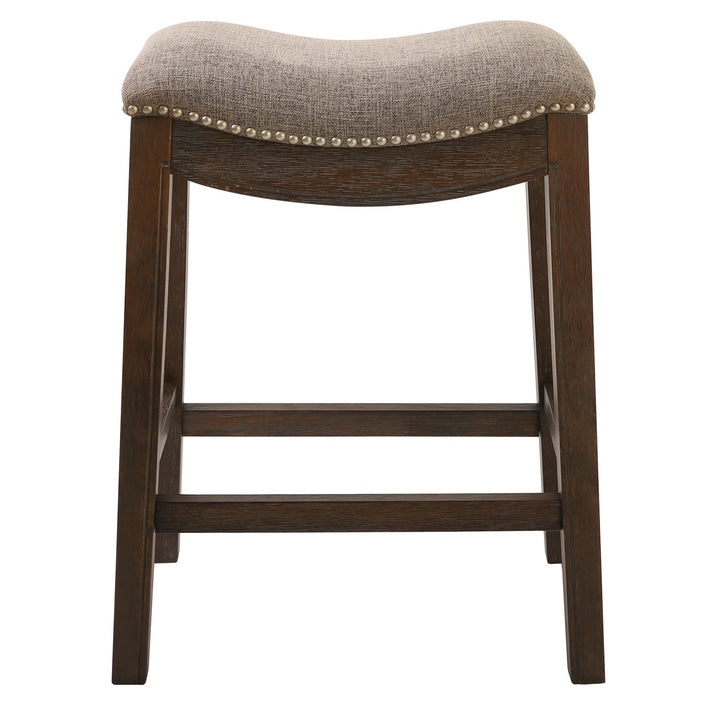 26" Taupe And Wood Brown Fabric And Solid Wood Backless Counter Height Bar Chair Image 2