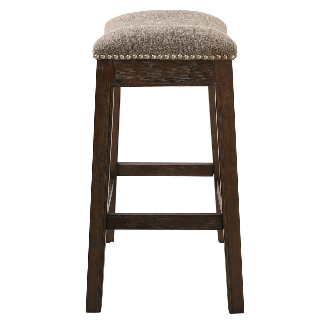 26" Taupe And Wood Brown Fabric And Solid Wood Backless Counter Height Bar Chair Image 3