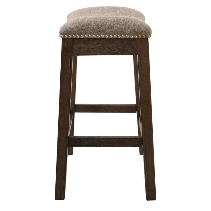 26" Taupe And Wood Brown Fabric And Solid Wood Backless Counter Height Bar Chair Image 3