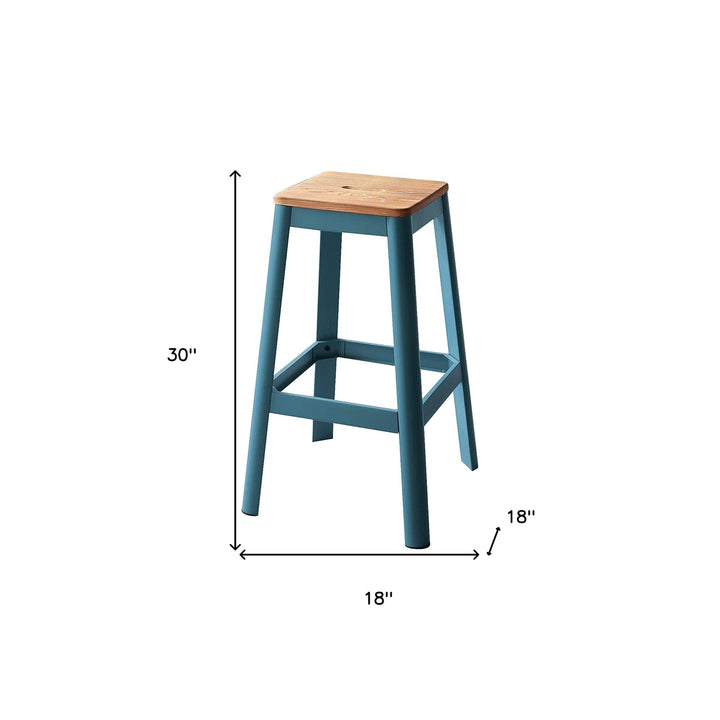 30" Wood Brown And Green Solid Wood And Metal Counter Height Bar Chair Image 6