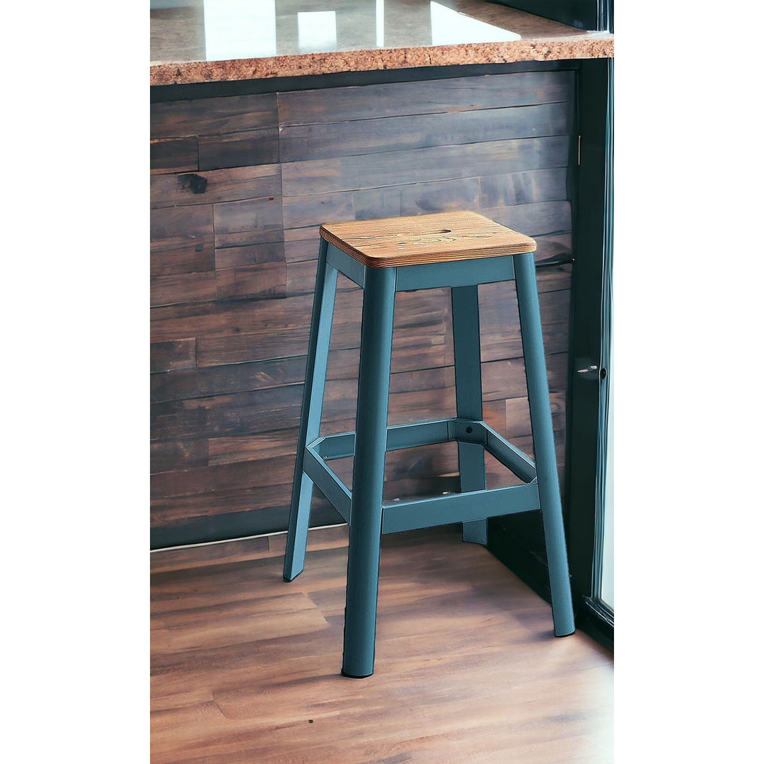 30" Wood Brown And Green Solid Wood And Metal Counter Height Bar Chair Image 9