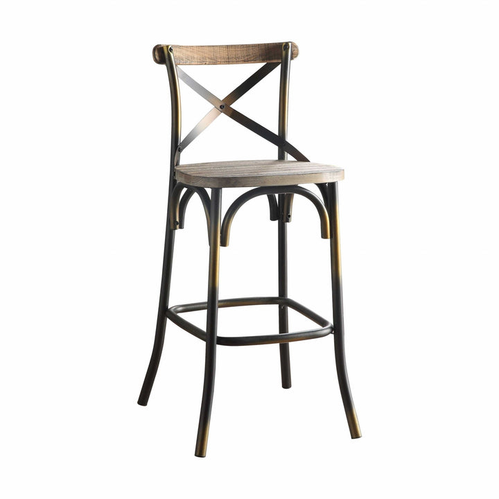 43" Oak And Black and Gold Solid Wood And Metal Bar Height Bar Chair Image 1