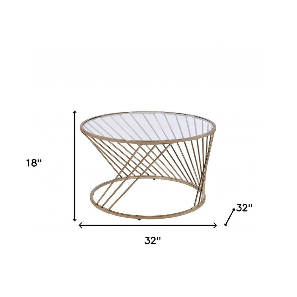 32" Champagne And Clear Glass And Metal Round Coffee Table Image 2