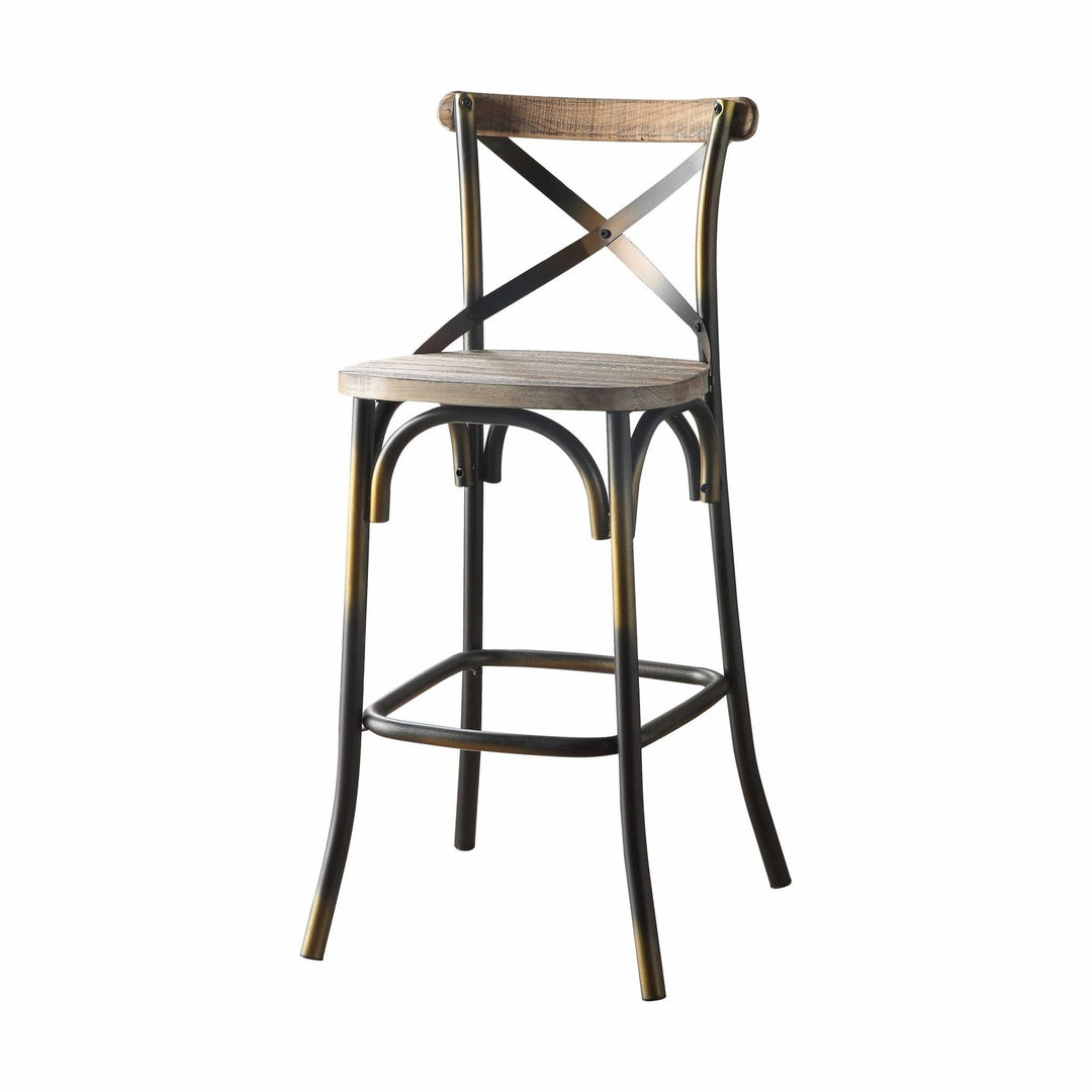 43" Oak And Black and Gold Solid Wood And Metal Bar Height Bar Chair Image 3