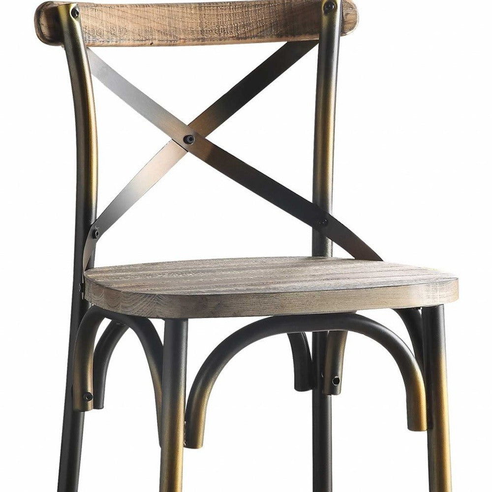 43" Oak And Black and Gold Solid Wood And Metal Bar Height Bar Chair Image 4