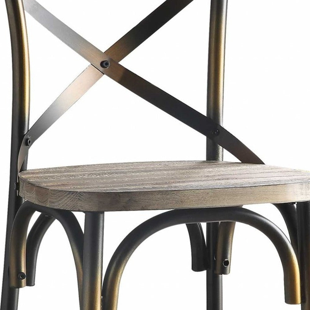 43" Oak And Black and Gold Solid Wood And Metal Bar Height Bar Chair Image 5