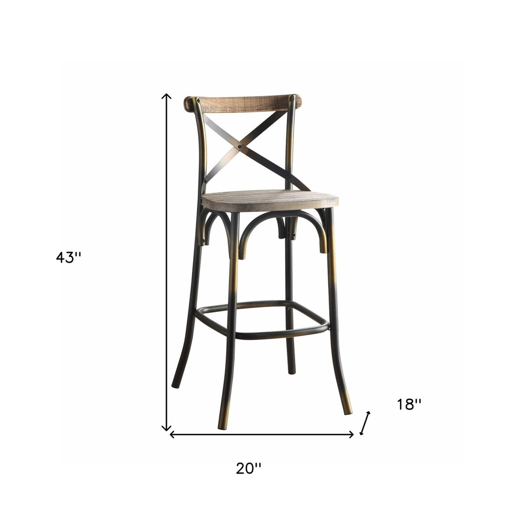 43" Oak And Black and Gold Solid Wood And Metal Bar Height Bar Chair Image 6