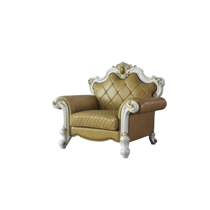 50" Beige and Pearl Faux Leather Tufted Arm Chair Image 1