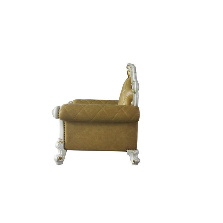 50" Beige and Pearl Faux Leather Tufted Arm Chair Image 2