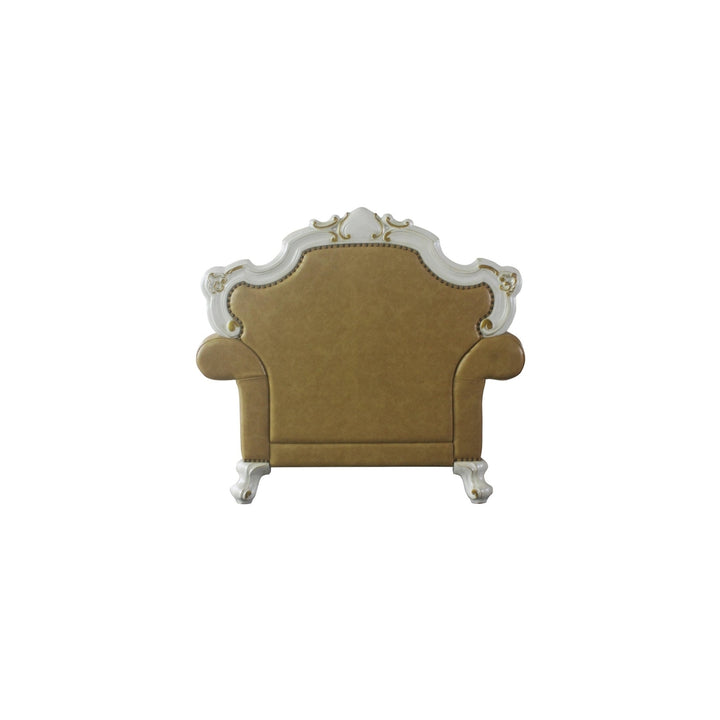 50" Beige and Pearl Faux Leather Tufted Arm Chair Image 3