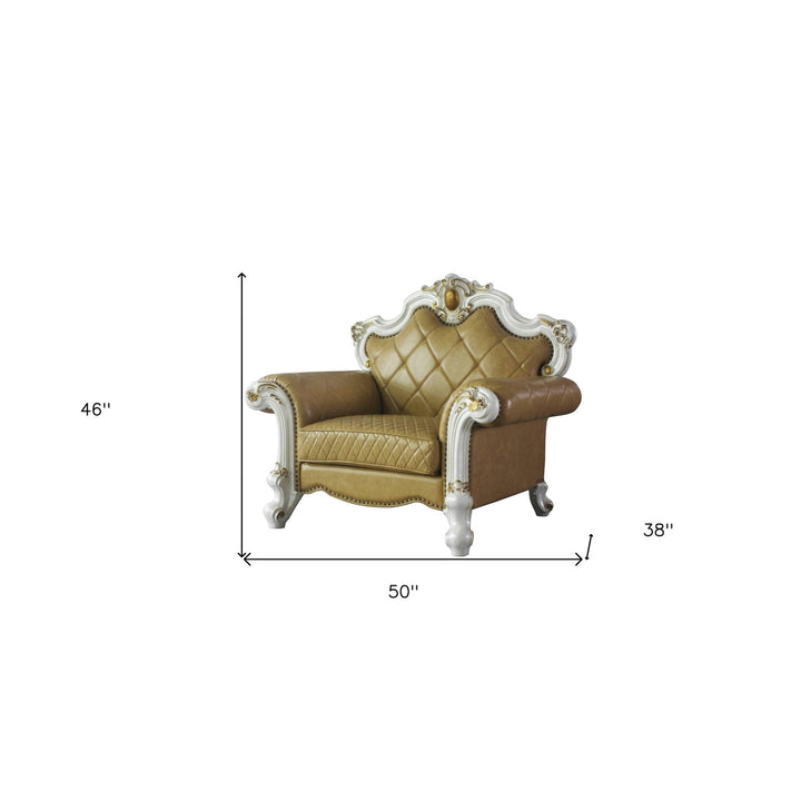 50" Beige and Pearl Faux Leather Tufted Arm Chair Image 5