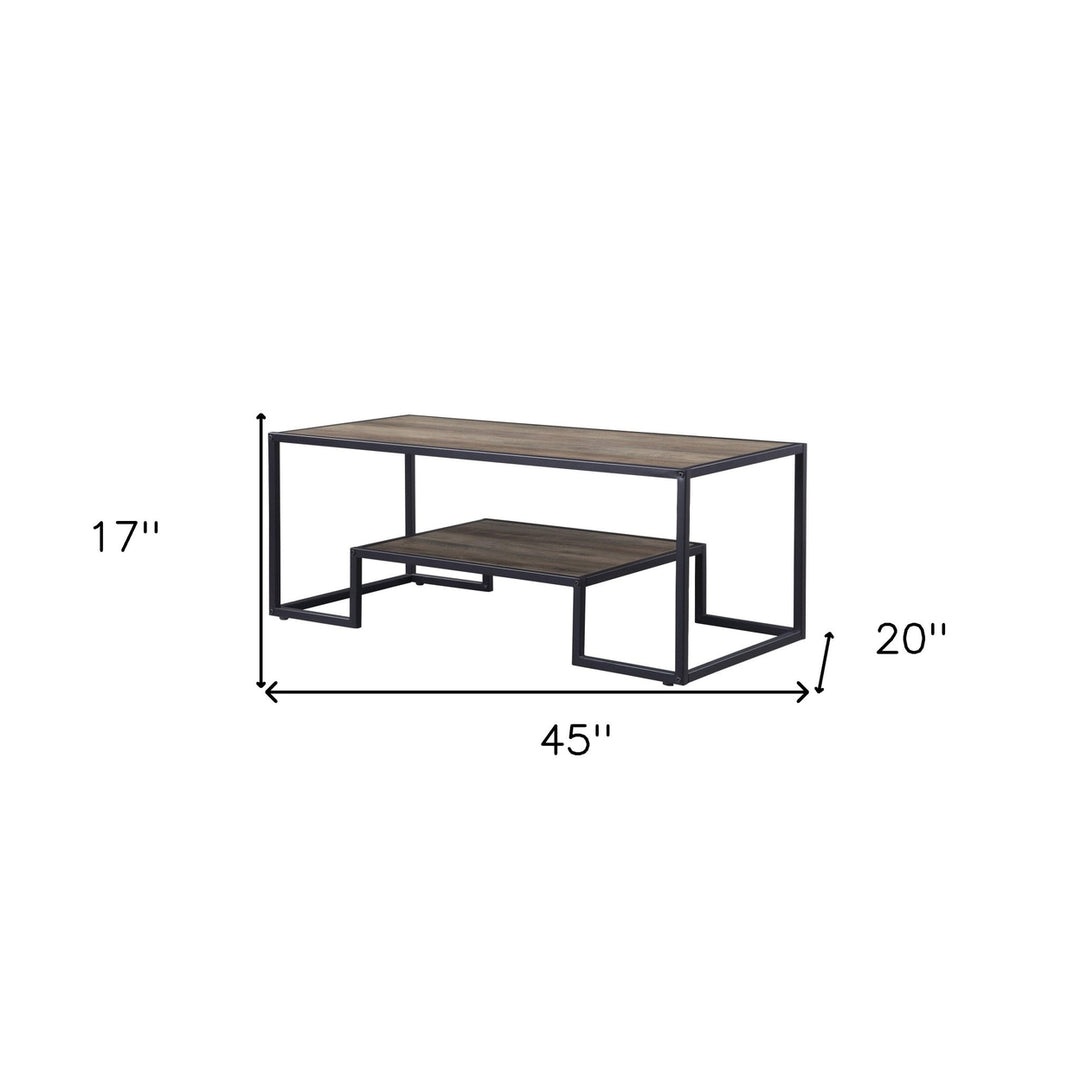 45" Black And Rustic Oak Paper Veneer And Metal Rectangular Coffee Table With Shelf Image 6