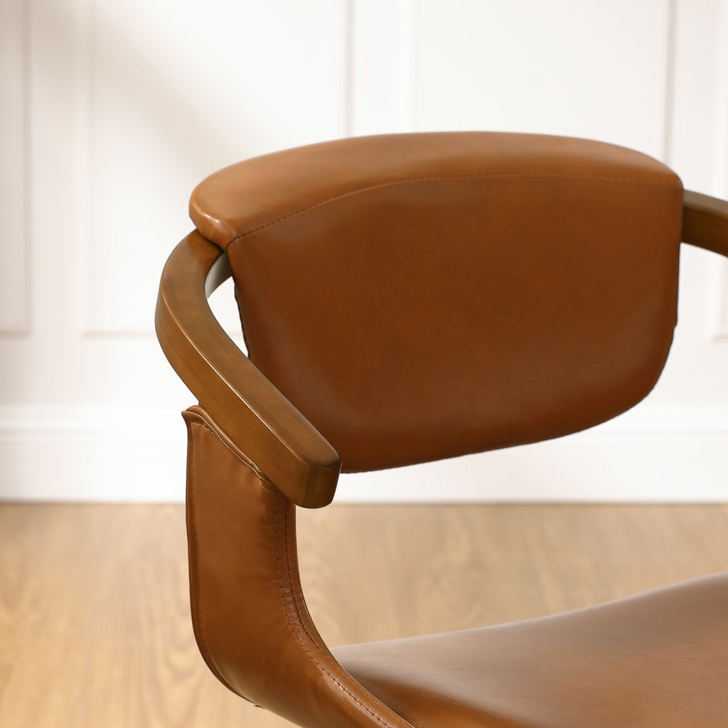 Brown And Natural Upholstered Faux Leather Dining Arm Chair Image 3