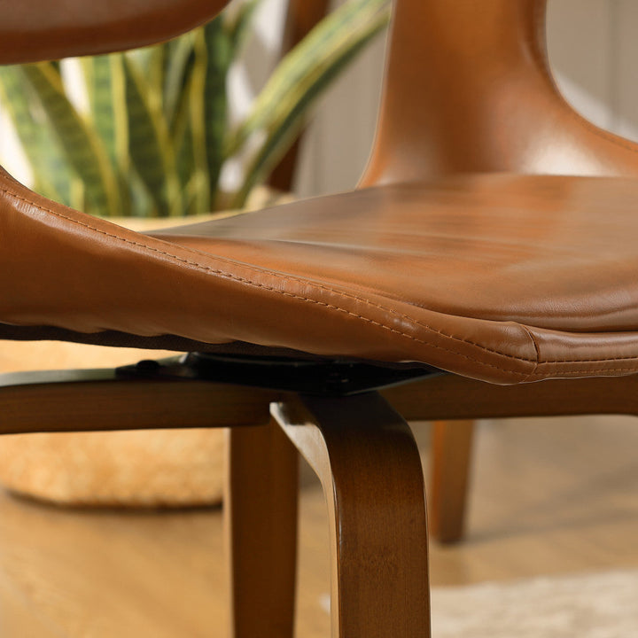 Brown And Natural Upholstered Faux Leather Dining Arm Chair Image 4