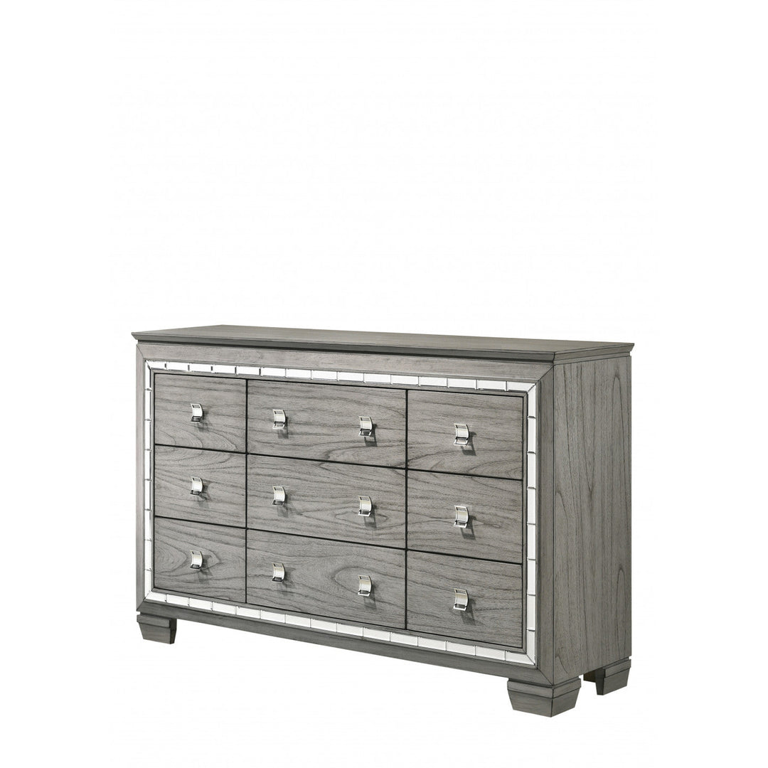 64" Light Gray Solid and Manufactured Wood Nine Drawer Triple Dresser Image 1