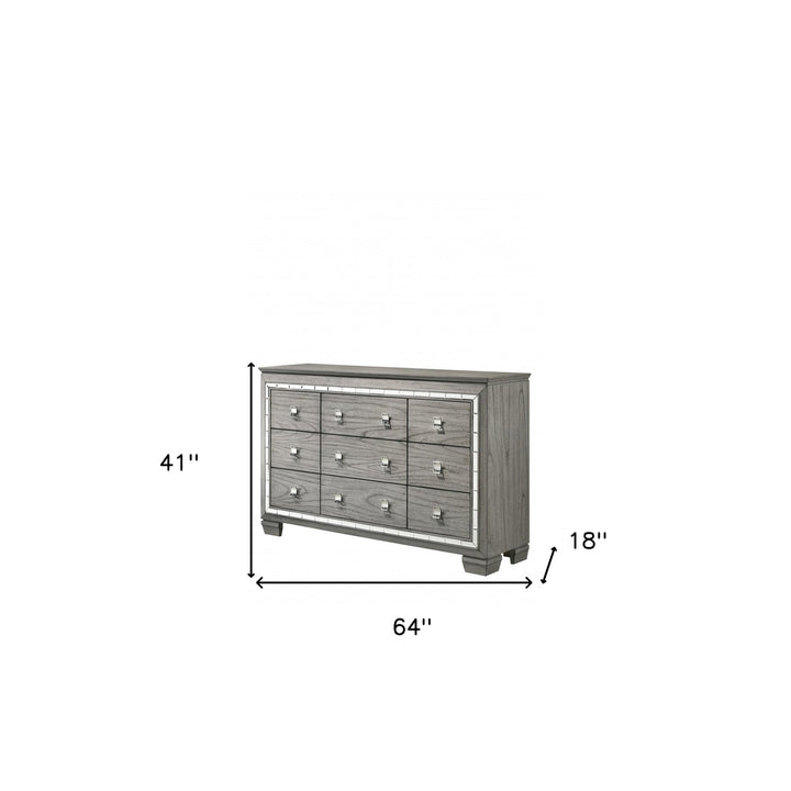 64" Light Gray Solid and Manufactured Wood Nine Drawer Triple Dresser Image 2