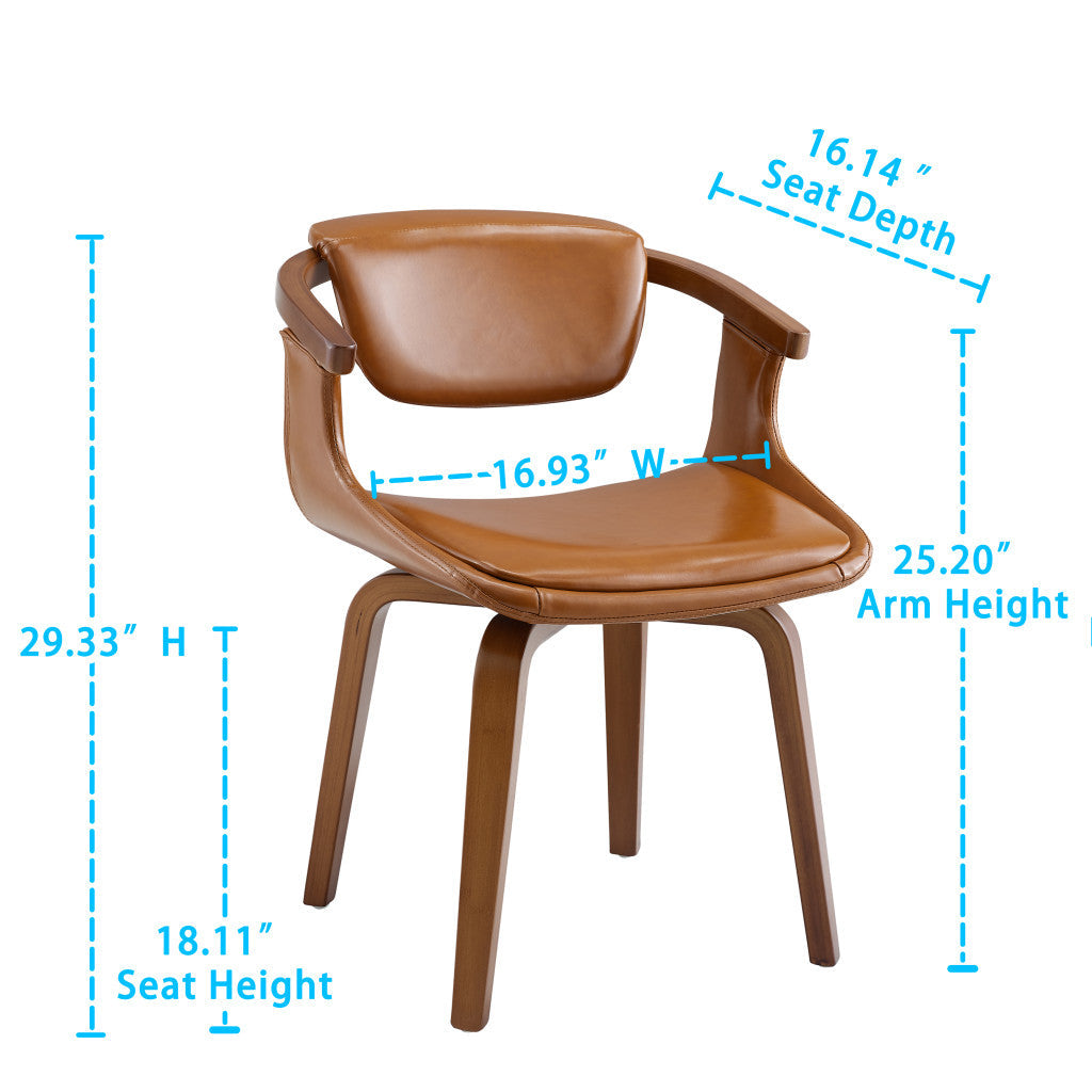 Brown And Natural Upholstered Faux Leather Dining Arm Chair Image 6