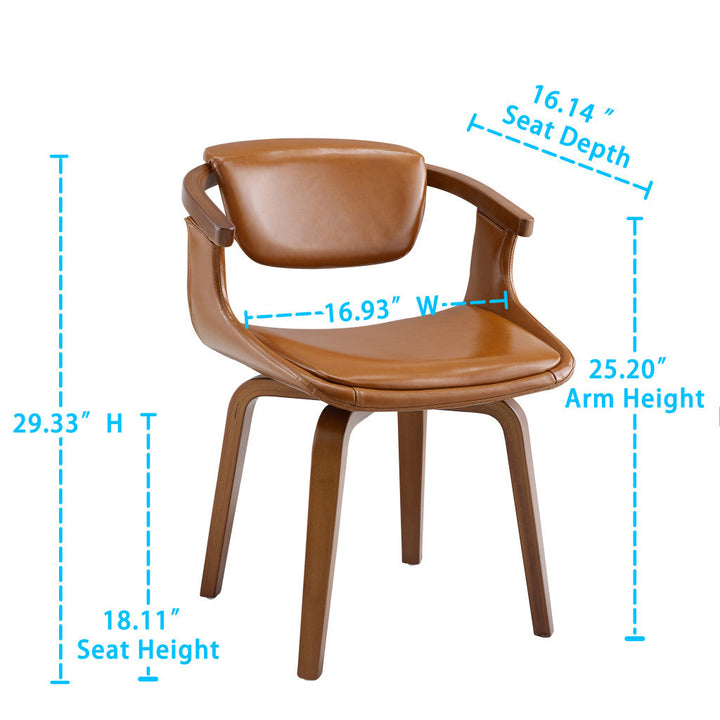 Brown And Natural Upholstered Faux Leather Dining Arm Chair Image 6