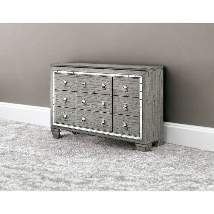 64" Light Gray Solid and Manufactured Wood Nine Drawer Triple Dresser Image 5