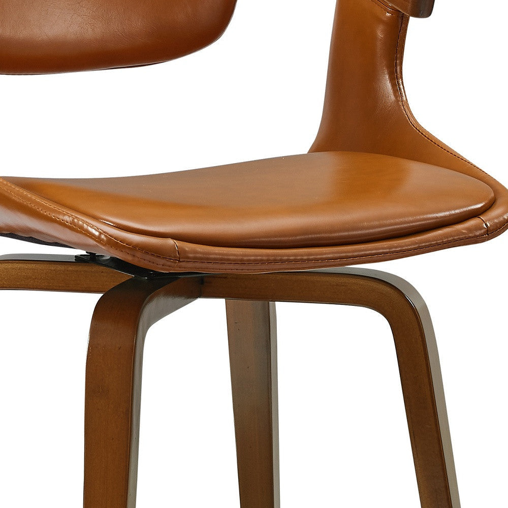 Brown And Natural Upholstered Faux Leather Dining Arm Chair Image 7