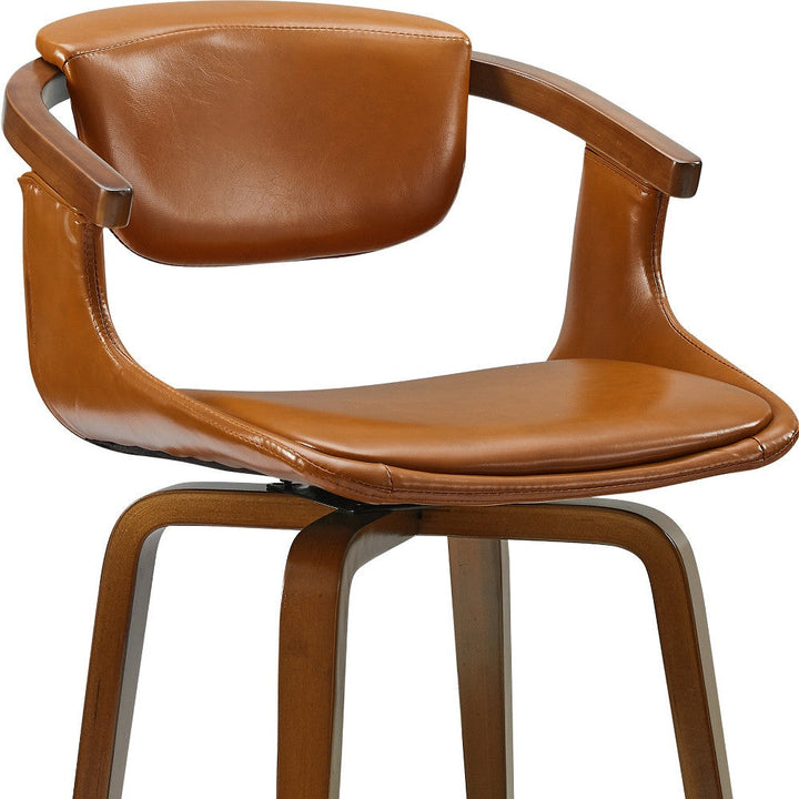 Brown And Natural Upholstered Faux Leather Dining Arm Chair Image 8