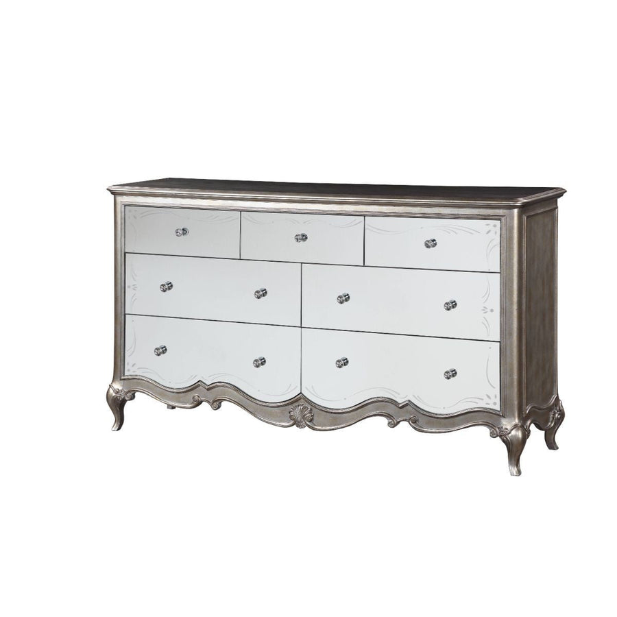 70" Champagne Solid and Manufactured Wood Mirrored Seven Drawer Triple Dresser Image 1