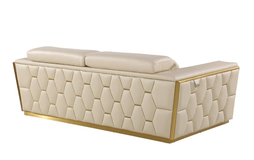 89" Beige And Gold Leather Sofa Image 2