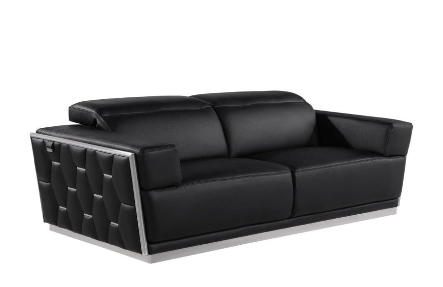 89" Black And Silver Leather Sofa Image 1