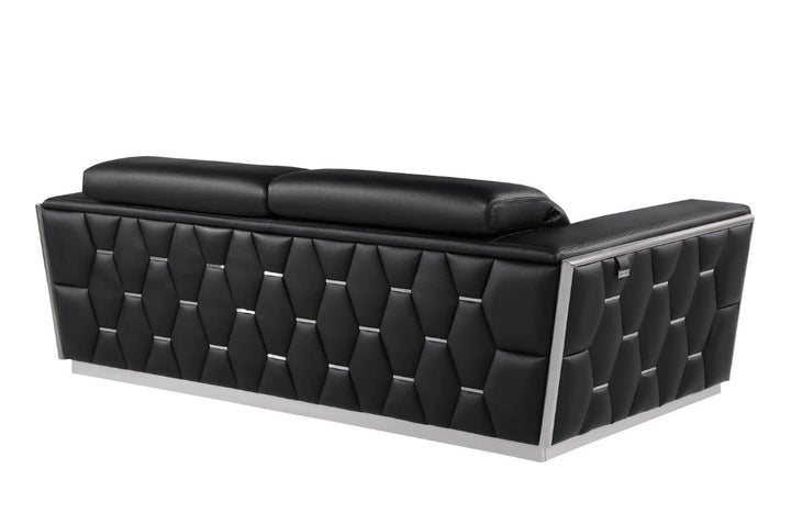 89" Black And Silver Leather Sofa Image 4