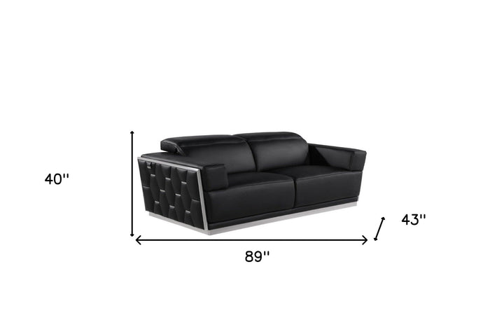 89" Black And Silver Leather Sofa Image 9