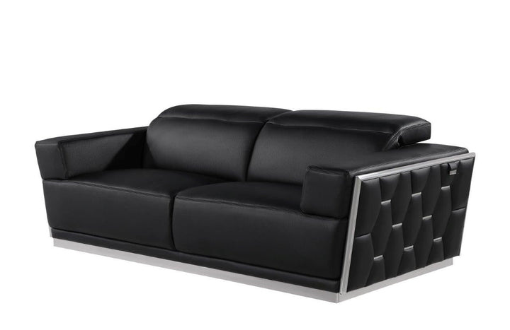 89" Black And Silver Leather Sofa Image 11