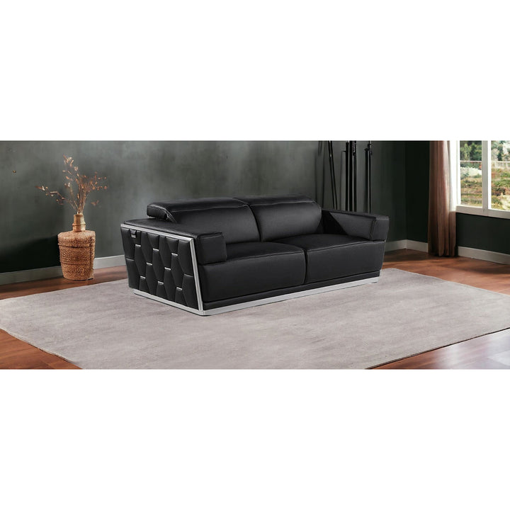 89" Black And Silver Leather Sofa Image 12