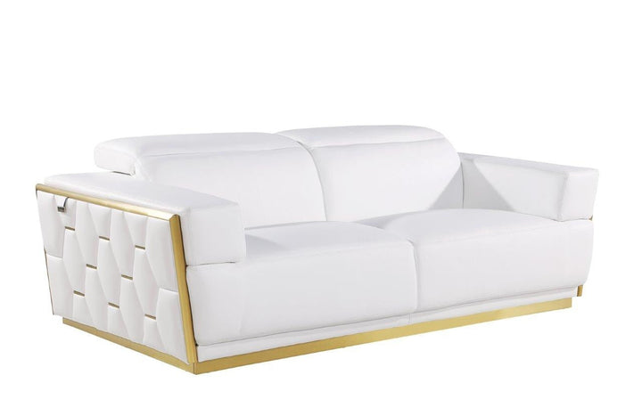 89" White And Silver Leather Sofa Image 1