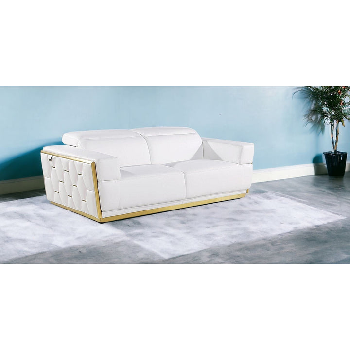 89" White And Silver Leather Sofa Image 12