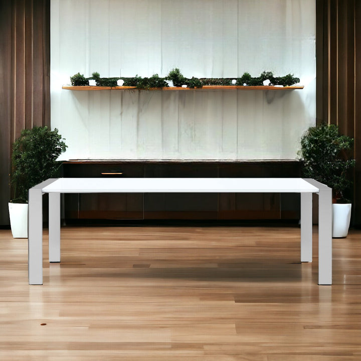 95" White And Chrome Rectangular Manufactured Wood And Stainless Steel Dining Image 5