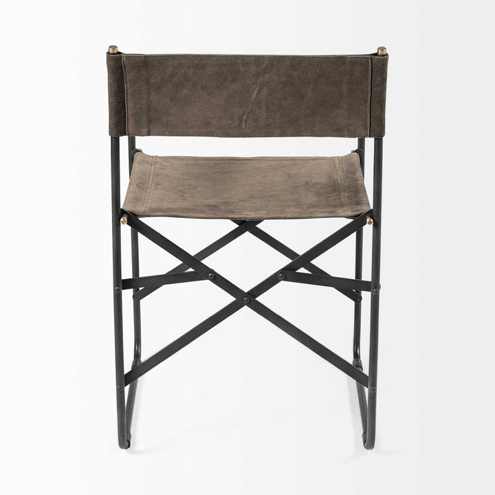 Brown Leather With Black Iron Frame Dining Chair Image 4