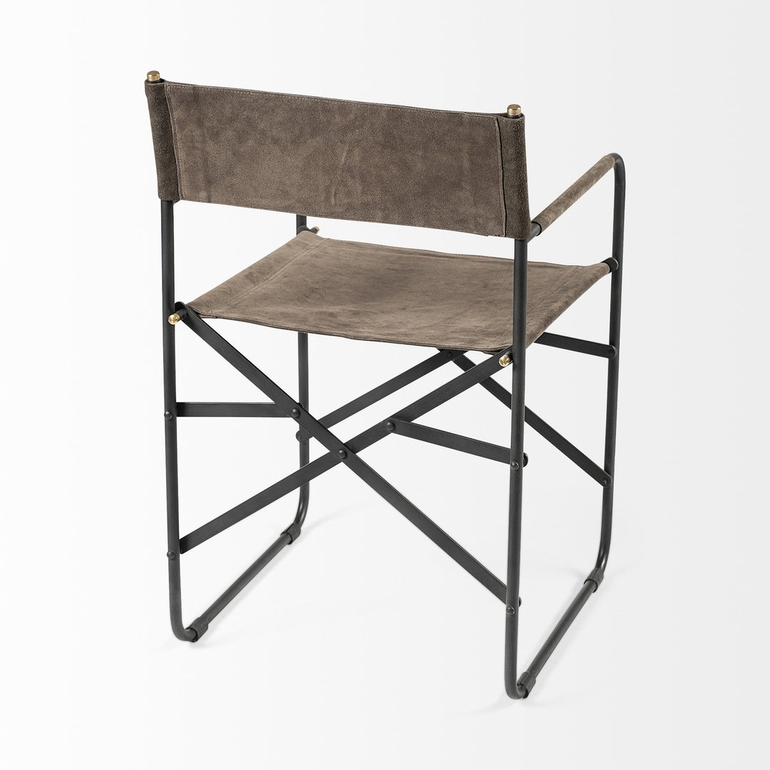 Brown Leather With Black Iron Frame Dining Chair Image 5