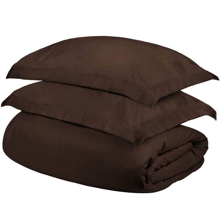 Dark Brown King Cotton Blend 400 Thread Count Washable Duvet Cover Set Image 1