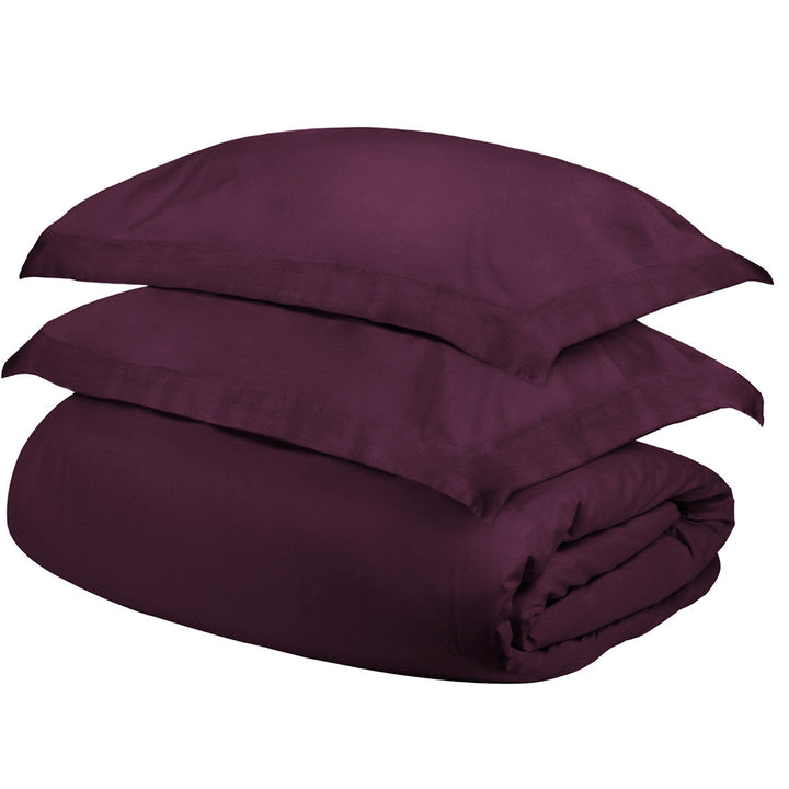 Plum Twin Cotton Blend 400 Thread Count Washable Duvet Cover Set Image 1