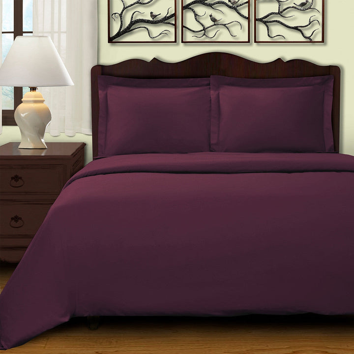 Plum Twin Cotton Blend 400 Thread Count Washable Duvet Cover Set Image 2