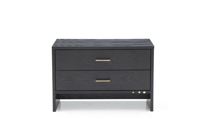 Modern Dark Gray Ash Nightstand with Two Drawers Image 1