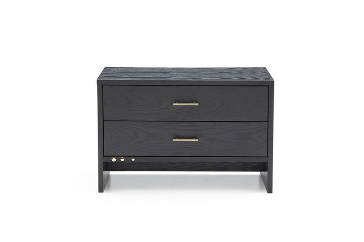 Modern Dark Gray Ash Nightstand with Two Drawers Image 3