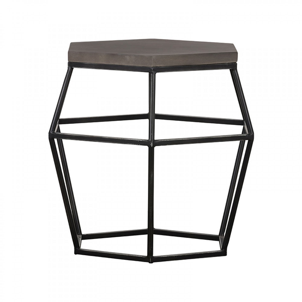 Modern Gray Concrete and Black Metal Hexagonal End Table Image 2