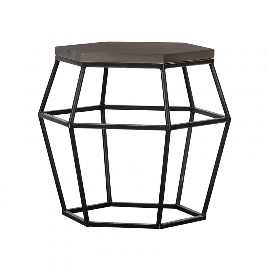 Modern Gray Concrete and Black Metal Hexagonal End Table Image 3