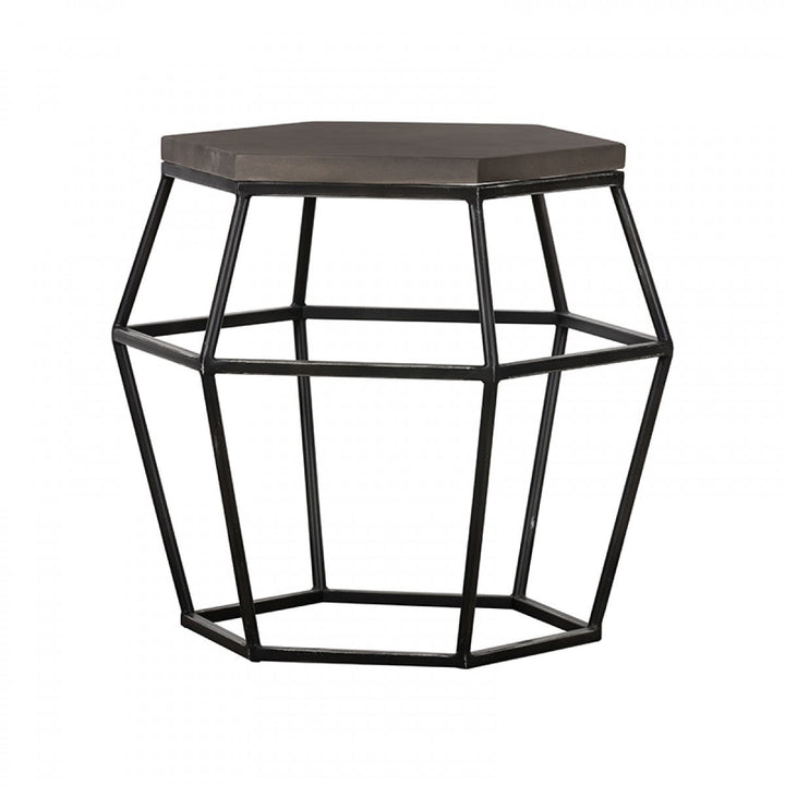 Modern Gray Concrete and Black Metal Hexagonal End Table Image 3