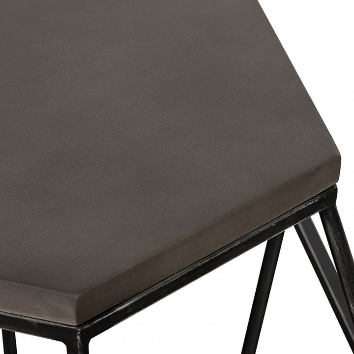 Modern Gray Concrete and Black Metal Hexagonal End Table Image 4